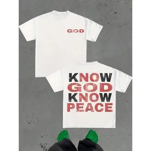Mens Know God Know Peace Graphic Tee Vintage Washed Streetwear Oversized Fit Short Sleeve Crewneck Casual Summer Outfit Church Faith Christian Gift
