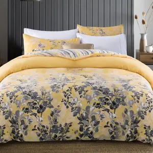 3-piece yellow background leaf and flower printed bedspread set (1 bedspread + 2 pillowcases, without core), soft and comfortable bedding, suitable for bedroom, dormitory, guest room home decoration, Soft Bedding Sets, Decorative Bedding Set