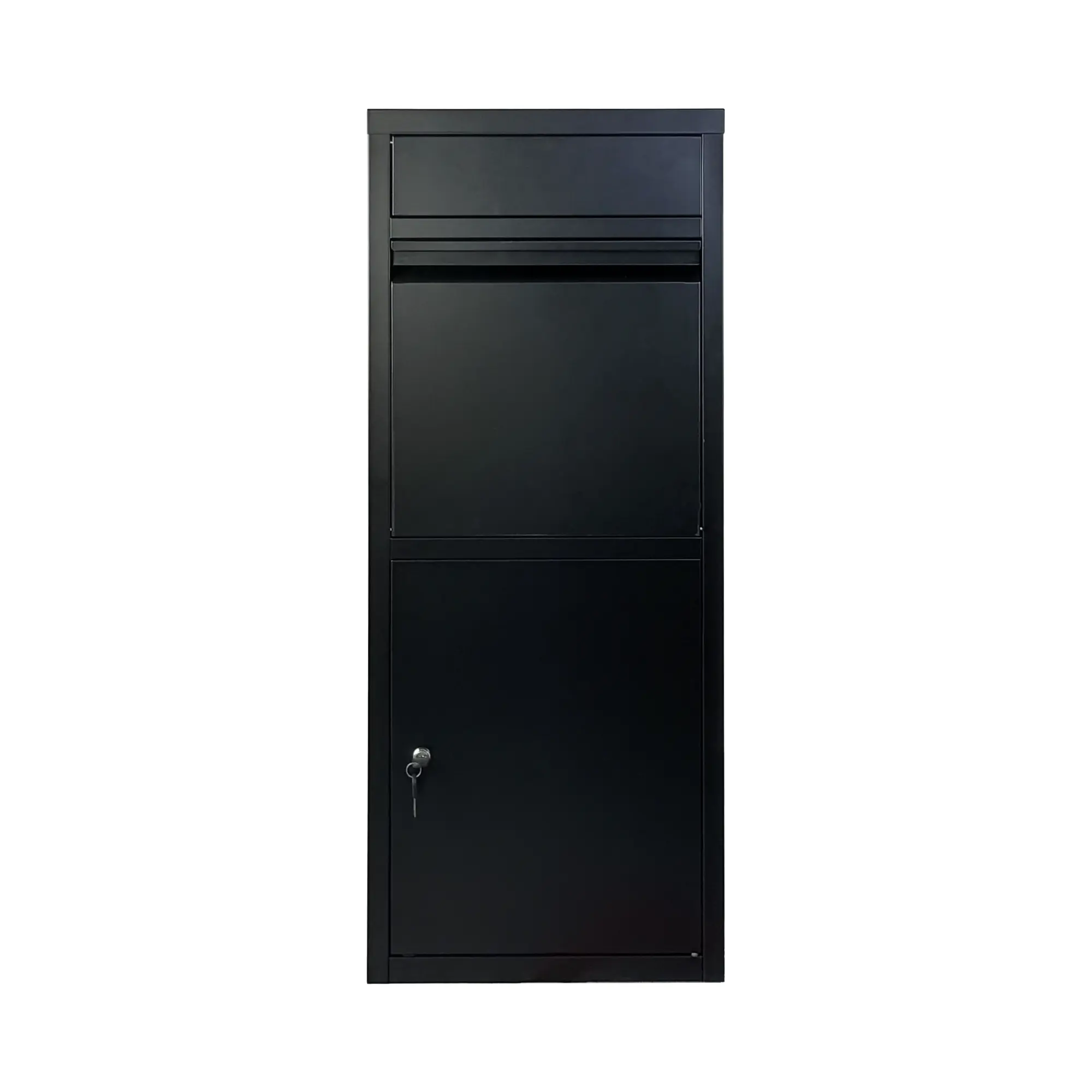 Lockable Outdoor Package Delivery Box with Mailbox – Cold-Rolled Steel, Anti-Theft, Weatherproof, Black, 40.3"W x 16.3"D x 15.1"H