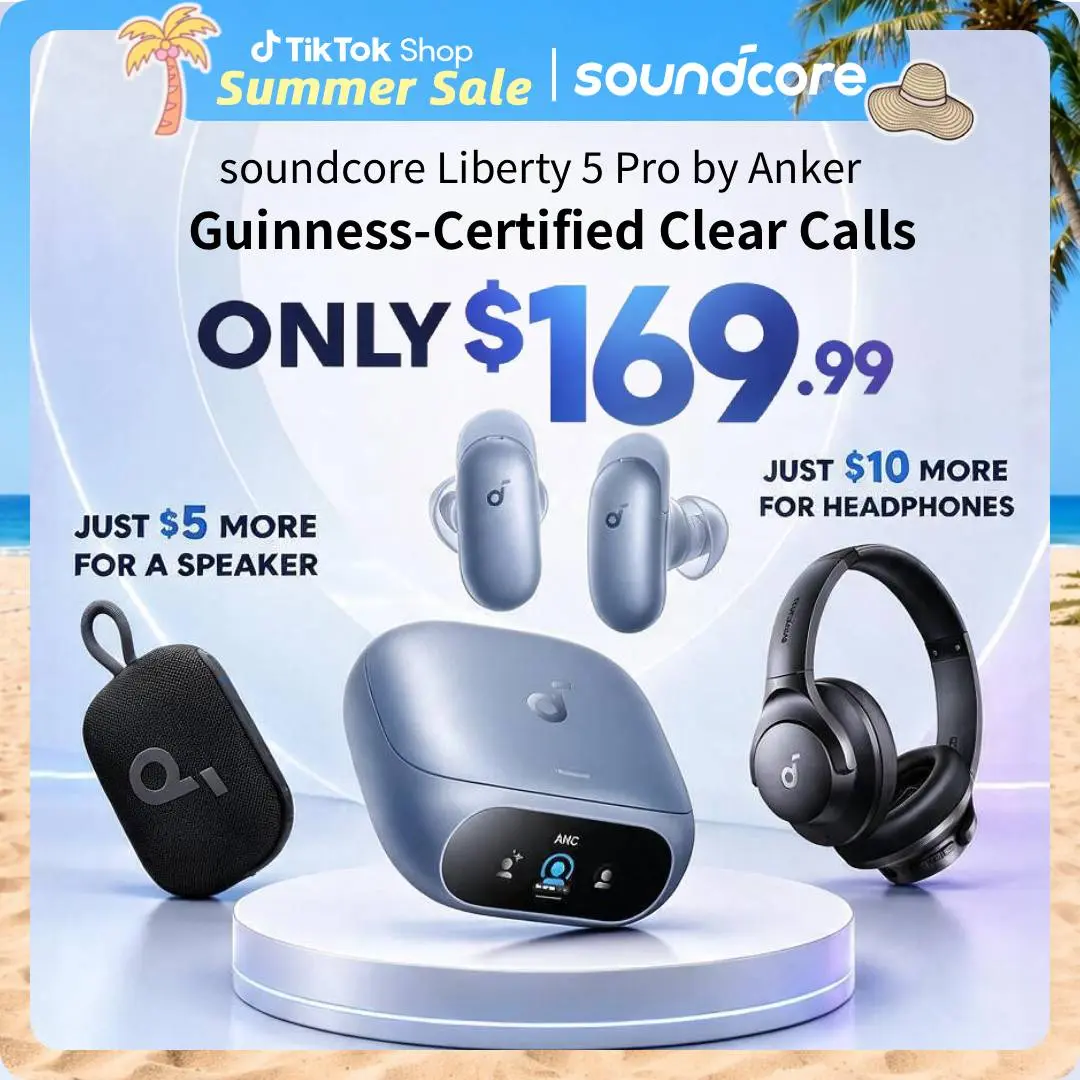 soundcore Liberty 5 Pro by Anker, Guinness World Records-CertifiedCall Quality, ANKER Thus AI Chip, Active Noise Cancelling Wireless Earbuds, Crystal-CTear Calls for Noisy Environments #tiktokshopsummersale, True Wireless Earbuds, Advanced Noise Canceling