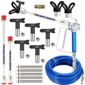 17Pcs Airless Paint Sprayer Gun Kit for DIY, Paint Spraying Tool, 3600PSI Airless Spray Gun with 32Ft High Pressure Hose & 5Pcs Reversible Spray Tips & 2Pcs Extension Rod & 5Pcs Filters &  2Pcs Nozzle Seat & 1Pcs 1/4-inch double-ended nipple