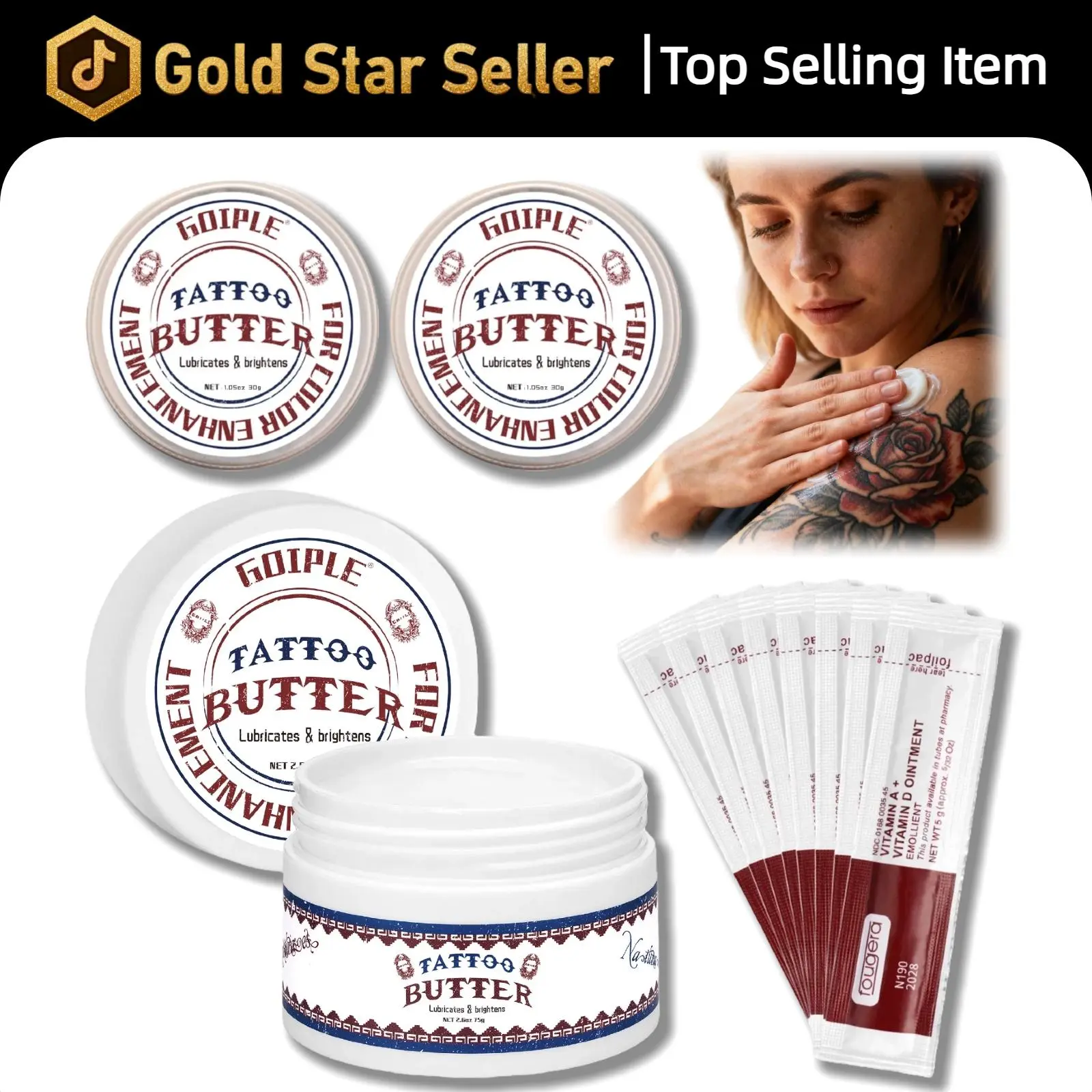 Goiple Tattoo Butter 2.6oz + 2 cans 1.05oz Cream for Before During & After Tattoo Process Scar Repair Gel Protective Balm for New & Older Tattoos - Safe While Healing - Moisturizes and Rejuvenates Tattoo Aftercare Cosmetics