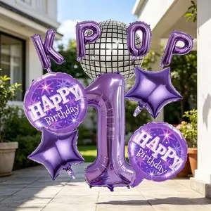 13-Piece K-Pop Disco Birthday Balloon Set, 32-Inch Numbers, Stars/kpop Letters, 4D Disco Ball, Perfect for Parties and Events