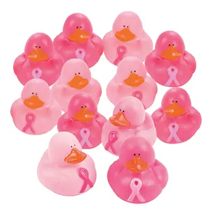 2" Pink Ribbon Breast Cancer Awareness Vinyl Rubber Ducks - 12 Pc.