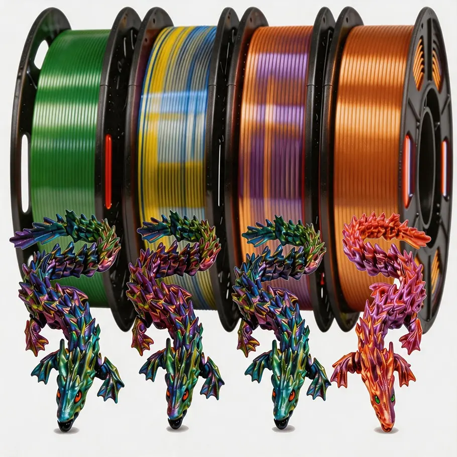 3D Pla Filament 1.75mm, Tricolor 3D Printer Material Set, Silk Pla Kit, Precision +/-0.02mm, 250g X 4 Reels, Ideal for 3D Pen Printing