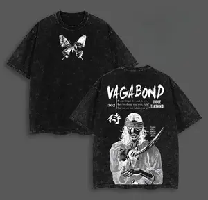 valentine shirts Miyamoto Musashi Shirts - Vagabond Anime Double Printed Oversized Lightweight Acid Washed Graphic Tee Men Top Cotton Streetwear T-Shirt Gift For Anime Fans
