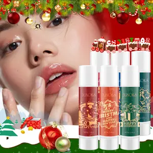 Christmas - themed Lip Balm Gift Box, containing 6 lip balms printed with Christmas elements like reindeer and gifts, moisturizes and repairs lips, provides long - lasting hydration, super considerate for lip care in Christmas!