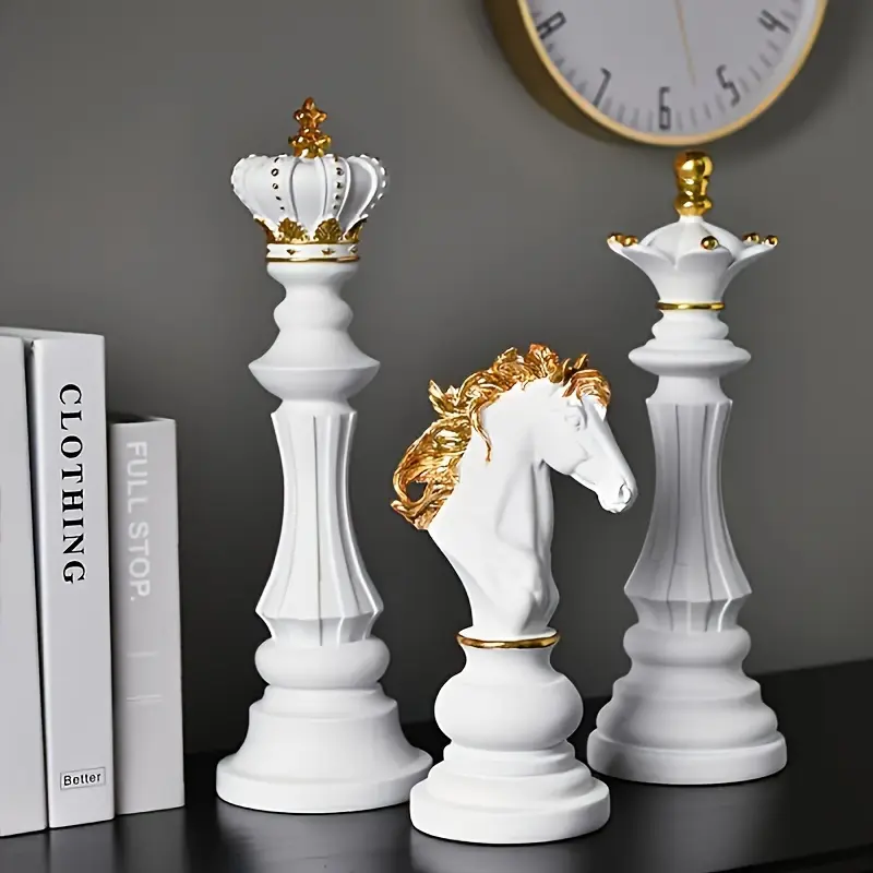 Black Large Size Resin Vintage Chess-Inspired Figurines (3-Piece) - Elegant Regal Home Decor Statues & Bobbleheads, Durable Room & Table Decor, Unique Christmas Gift, Collectible Ornaments, Fits Multiple Room Types, Figurines, Statues & Bobbleheads