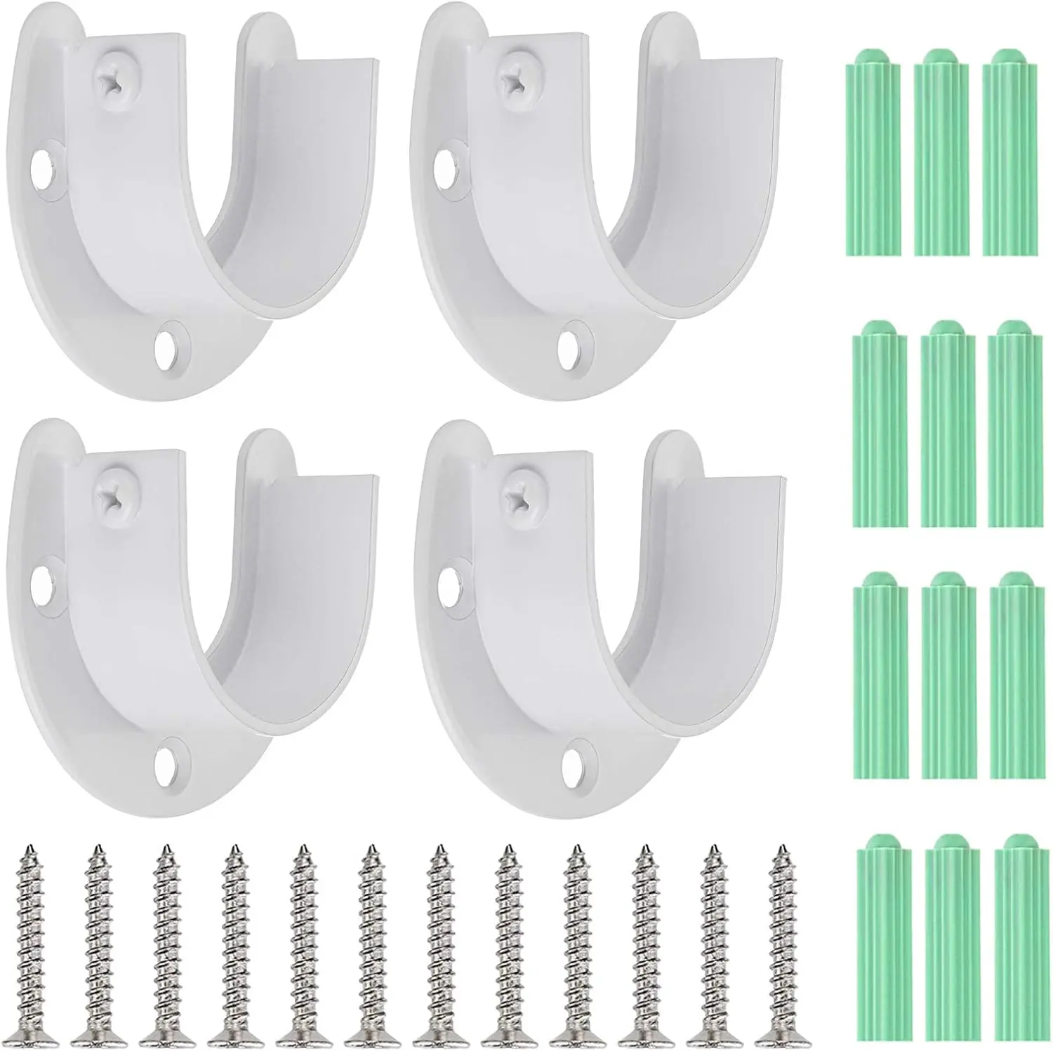 4 Packs Closet Rod End Supports Brackets 1-1/2" Diameter, U Shaped Stainless Steel Closet Pole Sockets Flange Rod Holder for Closet Wardrobe Shower Curtain (White)