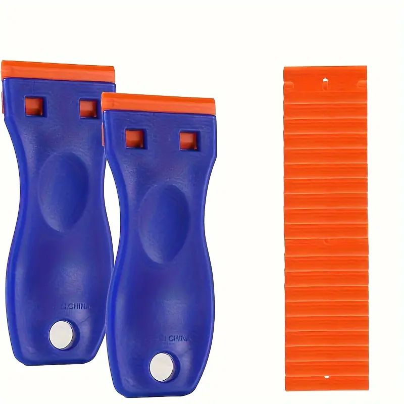 Plastic Razor Scraper Set, Ergonomic with 2 Pieces Scrapers & 20 Blades, Multi-Purpose Tool for Sticker Removal, Adhesive Remover, Removing Stickers Labels Paint Adhesive, Removal Tools