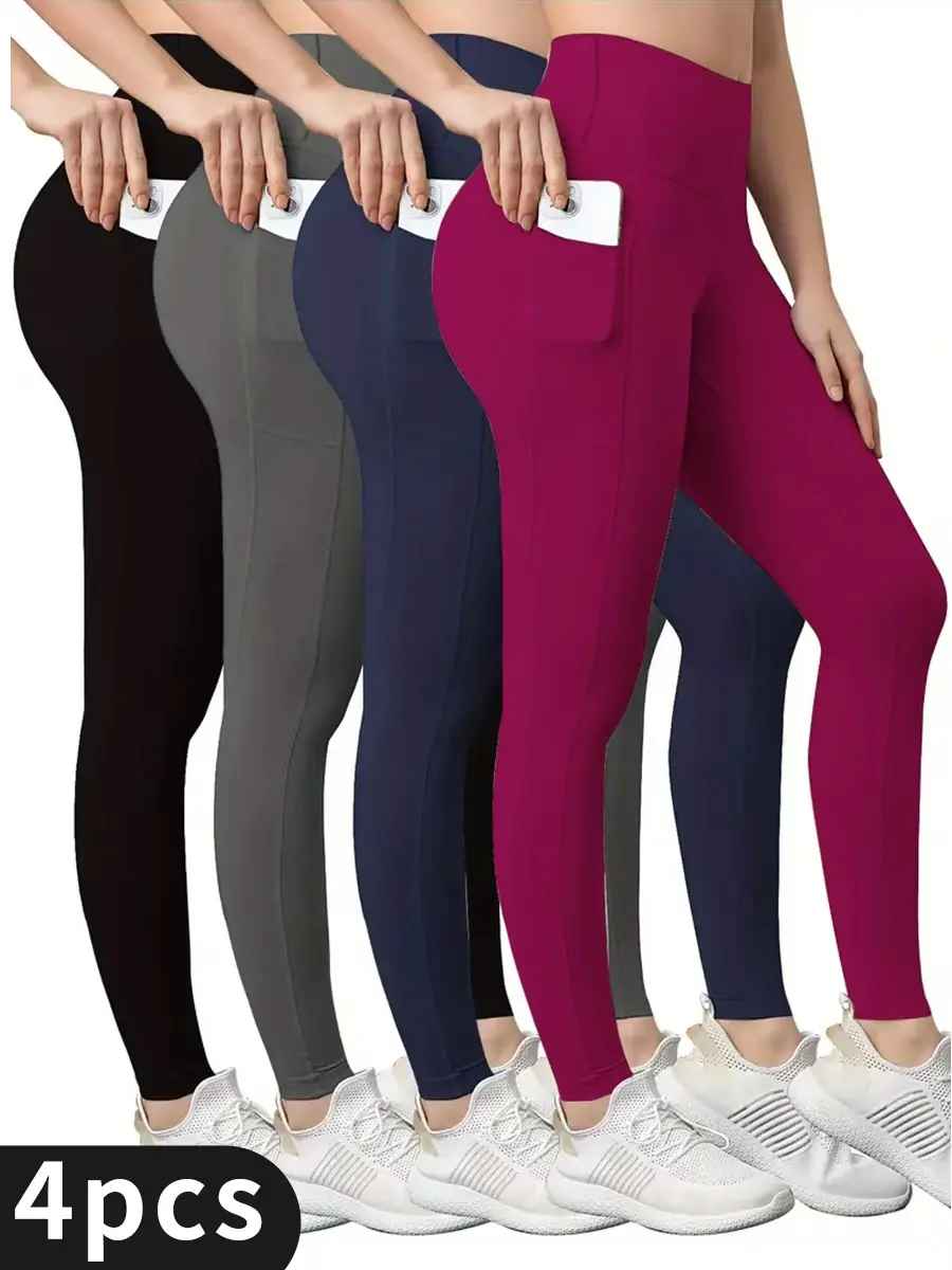 4-Pack Women's High-waisted Yoga Pants - Breathable Material Yoga Pants Suitable For All-year-round Exercise And Yoga - Soft Yoga Pants - Suitable For Women - Ideal Gift Choice For Fitness Enthusiasts Sports Stretchy Leggings Athleisure Style Bottoms