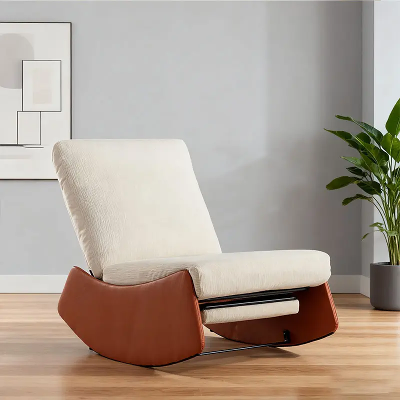 Modern Rocking Chair Recliner, Comfy Rocker Nursery Chair with Footrest, Accent Reading Chair, Upholstered Lounge Chair for Relaxing, Resting,Soft Padded Rocker for Indoor Living Room Bedroom,Orange