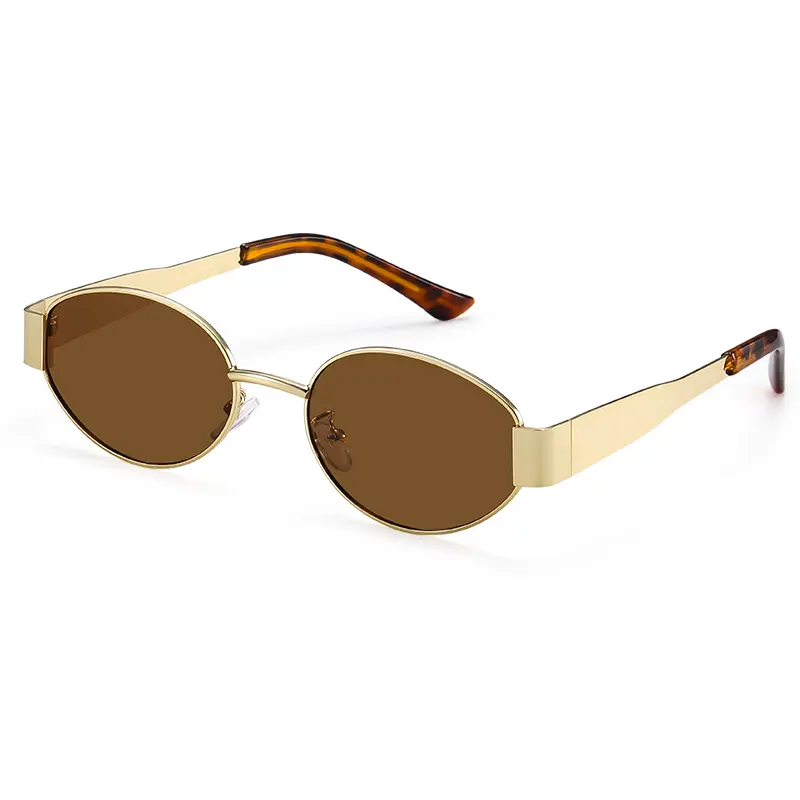 LUMENTRIBE Retro Oval Unisex Sunglasses - Small Gold Metal Frame, Polarizing Brown Tint Lenses, UV400 Protection, Polarized Eyewear, Stylish Accessories for Casual Wear, Retro Look, Easy to Pair