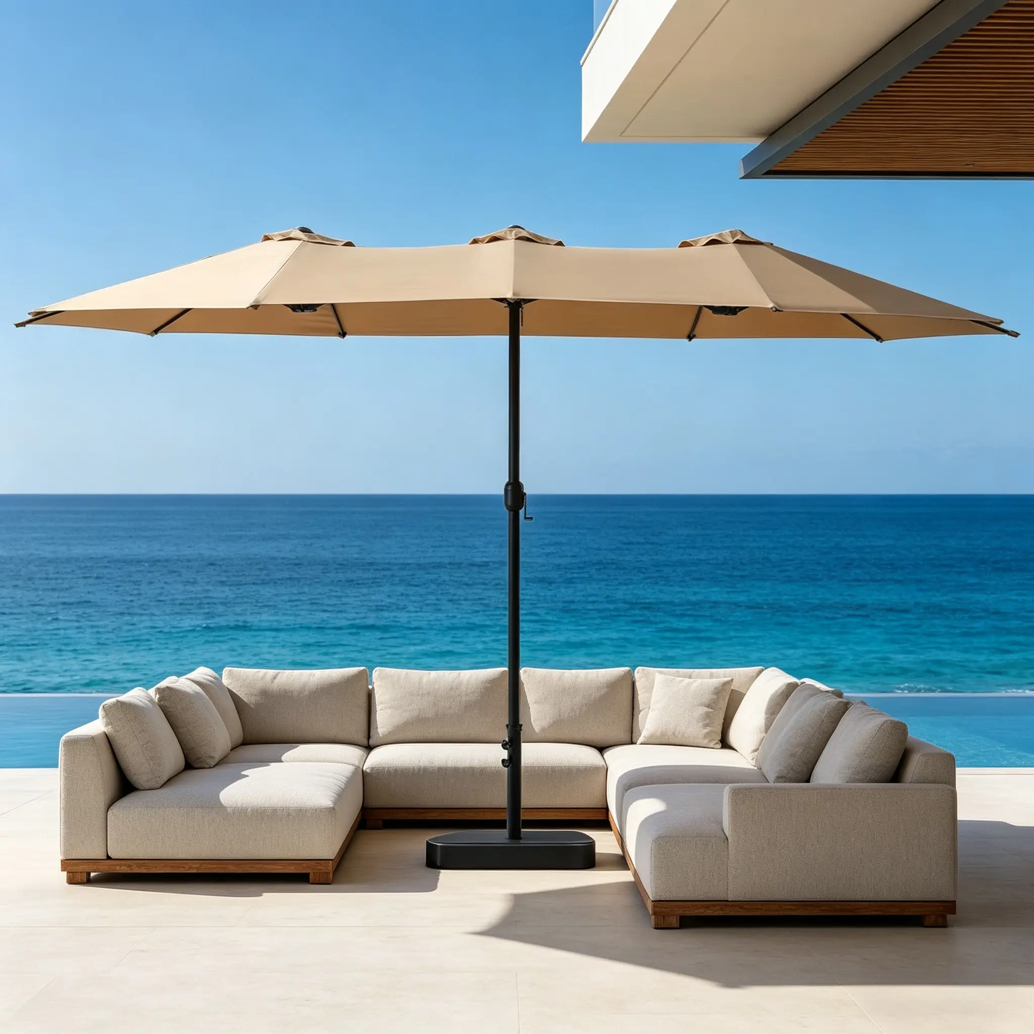 SZHLUX 15FT/10FT Patio Umbrella with Base, Extra Large Double-Sided Outdoor Market Umbrella with Crank Handle, Rectangular Sun Shade for Poolside, Garden, Deck, Backyard & Beach