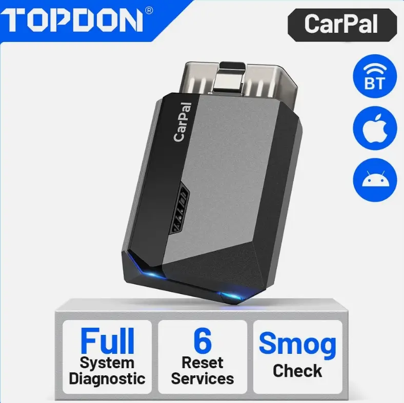 TOPDON Carpal Bluetooth OBD2 Scanner, Car Tools All System Diagnostic Tool for iOS & Android, Vehicle Health Check, 6 Maintenance Services, Smog Check, Repair Guide, Performance Test, Father's Day Gift, Abs, 6 Key Reset Functions, Cars 2006+,,