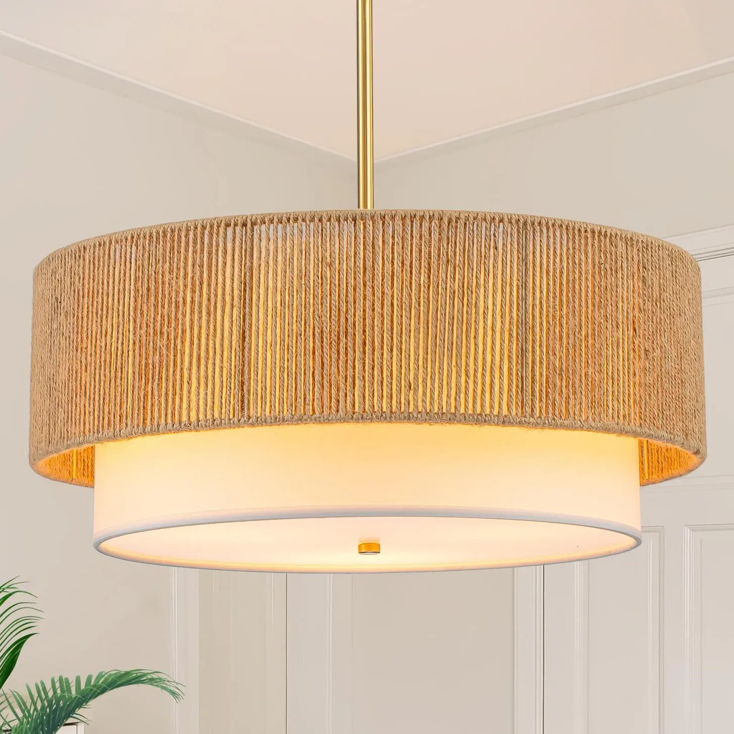 Farmhouse 2-Tier Drum Pendant Lighting with Linen Lampshade, 18 Inch Chandeliers for Dining Room, Bedroom, Foyer, Kitchen, Hallway(Bulb not included) Decorative Modern chandelier night light wall lights