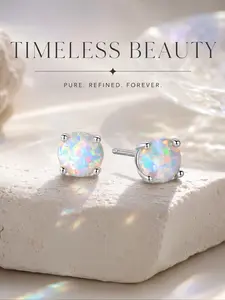 Elegant Women's Round Synthetic Opal Earrings, Dainty Earrings, Nickel-Free Hypoallergenic, Casual Style, Perfect for Daily Wear, Birthday Gifts, Valentine's Day
