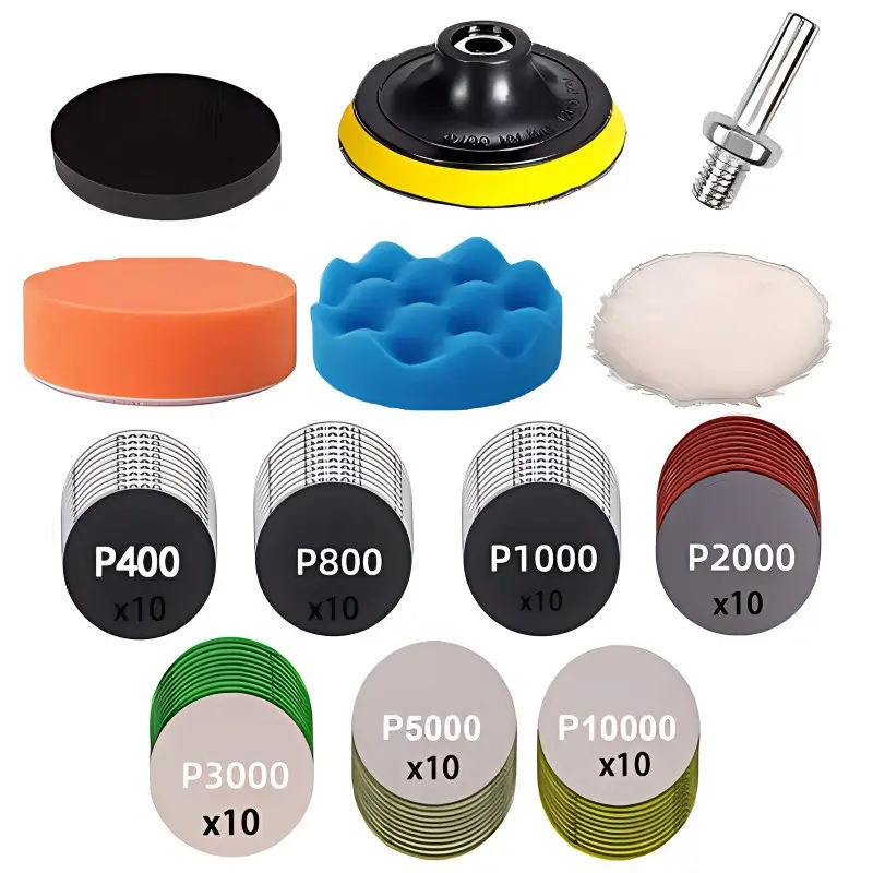 76-Piece Car Headlight Repair Kit, Includes 3.0 Inch and 75mm Sandpaper Sheets, Wax Sponge, Polishing Pad, Polishing System, for Polishing and Grinding, Car Polisher Tool