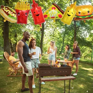 12Pcs Hot Dog Hamburger Ketchup Bottles Mustard Bottles French Fries Pizza Slice Shaped Foil Balloons Food Balloons for Birthday Baby Shower BBQ Picnic Cookout Fast Food Snacks Party Decorations