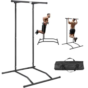 TikTokShopBlackFridayVEVOR Power Tower Dip Station, 2-Level Height Adjustable Pull Up Bar Stand, Multi-Function Strength Training Workout Equipment, Home Gym Fitness Dip Bar Station, 220LBS Weight Capacity, Black
