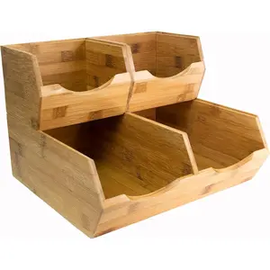 Bamboo Pantry Storage Bins - Stackable Baskets , Potato and Onion Storage, Wood Storage Bins for Pantry Baskets Organization and Storage, Set 3 Pieces
