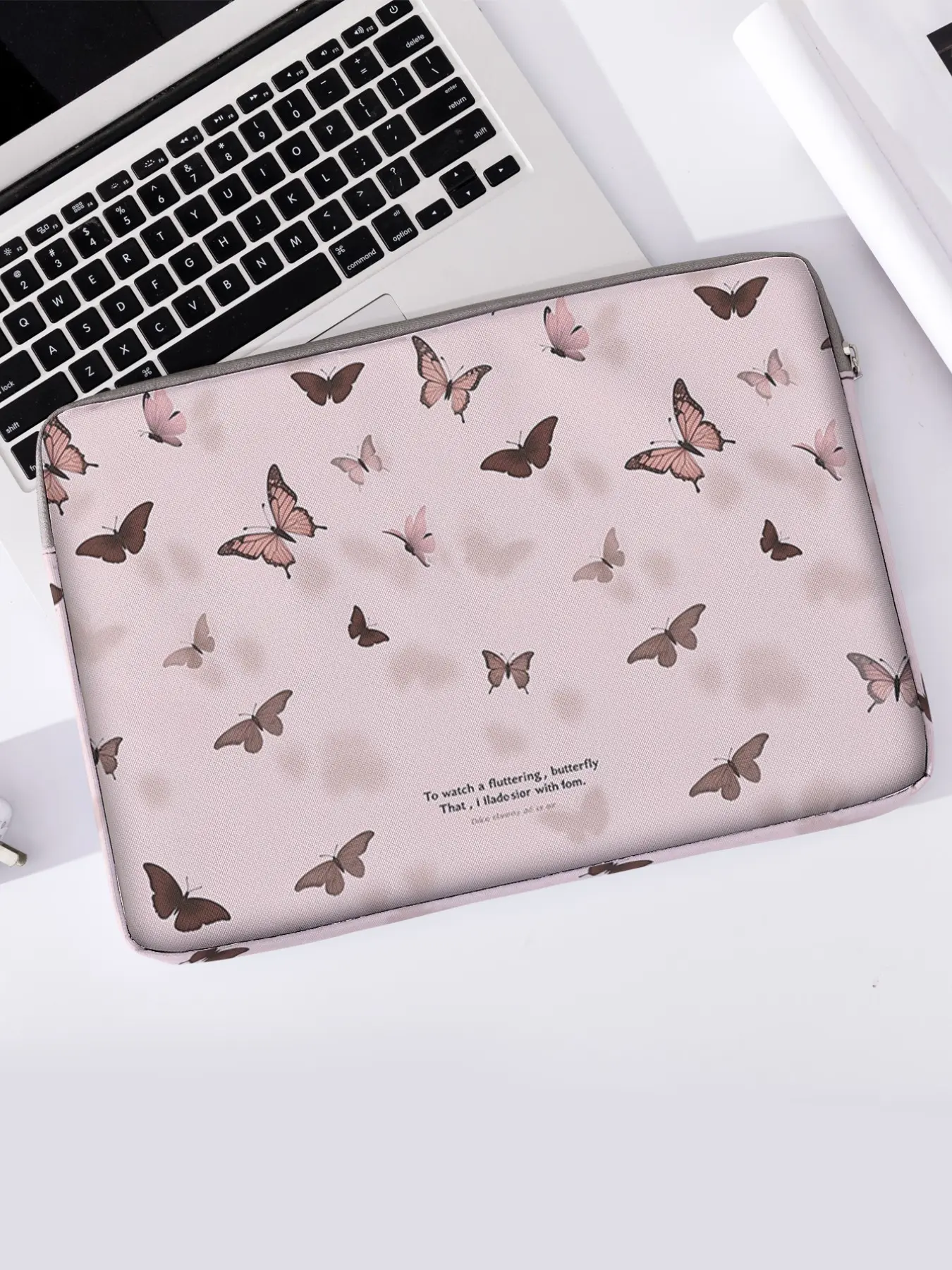 Butterfly Pattern Printed Notebook Bag, Soft Case for Laptop and Tablet, Versatile Zipper Pouch for All Seasons, Laptop Sleeve