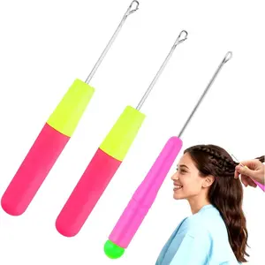 3Pack Latch Hook Tool, 3 Size Crochet Needle for Hair, Extension Micro Braid Multi-Purpose Knitting Needles,Hair Crochet Hook for Scarf Carpet Making, Art Craft (0.12+0.2+0.28 Inch)