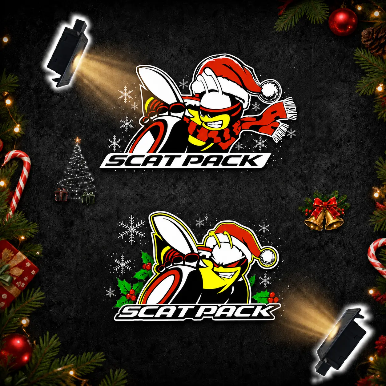 DriveSmart Shop Christmas Gift Dodge Charger Challenger Chrysler 300 Mopar LED Puddle Lights & Key Fob Cover Set, SRT Hellcat Scat Pack R/T SXT GT 392 Demon Daytona, 2PC/4PC Plug & Play Holiday Car Accessories