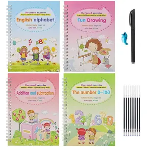 4 Pack Grooved Handwriting Books for Kids Magic Practice Copybook Cursive Writing Combination Groove Calligraphy Copybook for Kindergarten Preschool (4)Magical Handwriting Workbooks Handwriting Practice Magic Copybook, Handwriting Aid Magic Pen Reusable C