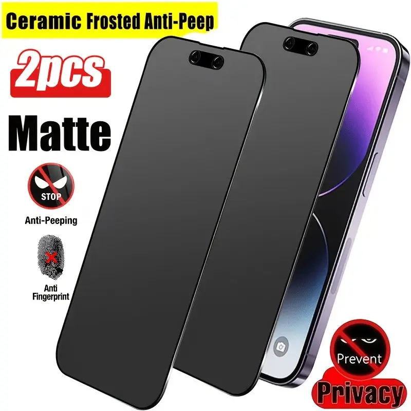 2-Pack Matte Privacy Ceramic Screen Protector for iPhone 17 Pro Max/17 Pro/17 Air/16 Pro Max/16 Pro/15 Pro Max/15 Pro/15/14 Pro Max, Anti-Fingerprint, Easy to Apply, Matte Privacy Film, Mobile Phone Accessories