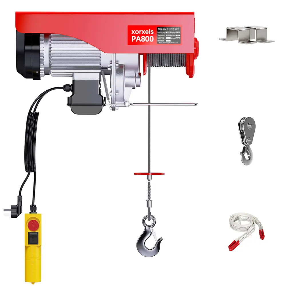 DSLM PA800 Compact Size Electric Hoist, 1450W High-Torque Motor, Dual-Load (880/1760lbs-2200lbs) Alloy Steel & Aviation Aluminum Heavy-Duty Lifting Tool, 39.4ft Lift Height, Steel Hook, Wall Mount, Quick Stop, Remote Control, for Construction Sites