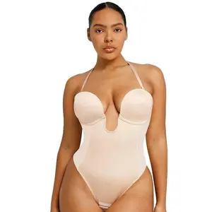 Shapellx AirSlim Deep Plunge Low-Back Thong Bodysuit Cute Womenswear Tops