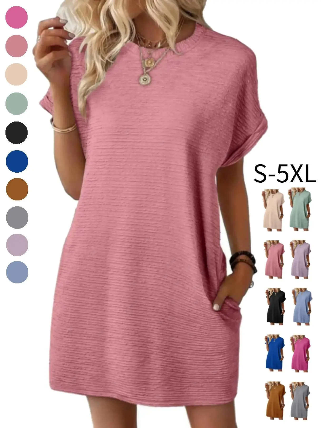 Oversized Batwing Round Neck T-Shirt Dress, Summer Must-Have, Perfect for Beach, Errands, Date Night, Stretchy Lightweight Breathable Casual Women's Fashion