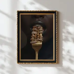 Black and Gold African American Woman Wall Art, Gold Jewelry Print