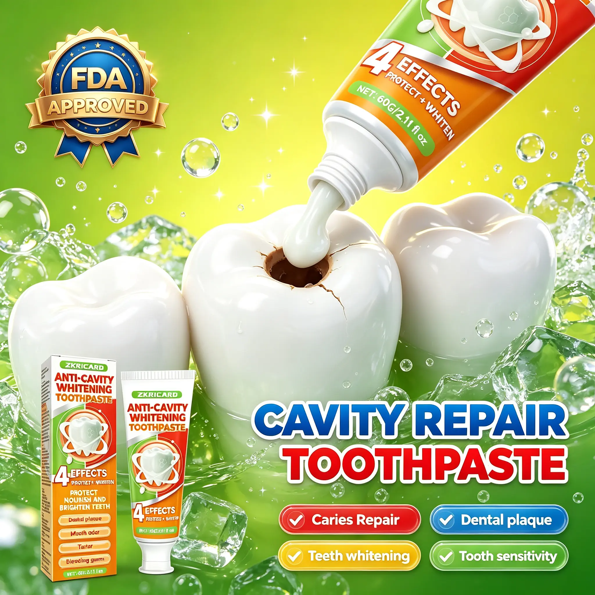 Oral Care Anti-Cavity Whitening Toothpaste - FDA-Certified, Targets 4 Key Oral Concerns: Cavities, Plaque, Bad Breath, Bleeding Gums
