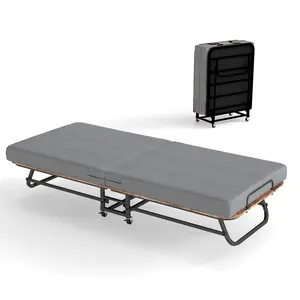 Portable Folding Bed with Memory Foam Mattress, Metal Frame & Lockable Wheels