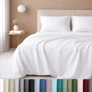 Queen Sheet Set - Luxury 600 Thread Count Sateen, 100% Cotton Deep Pocket Queen Sheets with All Around Elastic, Snug Fit, Durable Bedding Set - White
