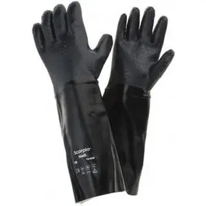 Ansell 19-938-10 XL Size Neoprene Work Gloves with Fleece-Jersey Lining, 18" Long Gloves, 83 mil Thick, Supported, Textured Finish, Gauntlet Cuff, ANSI Abrasion Level 3, ANSI Cut Level 2, Chemical Resistant, Black