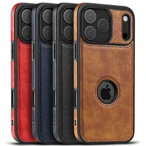 For iPhone 17 16 15 14 Plus 13 12 11 Pro Max Mini Air Slim Luxury Leather Protective Case Shockproof Phonecase Cover Accessories