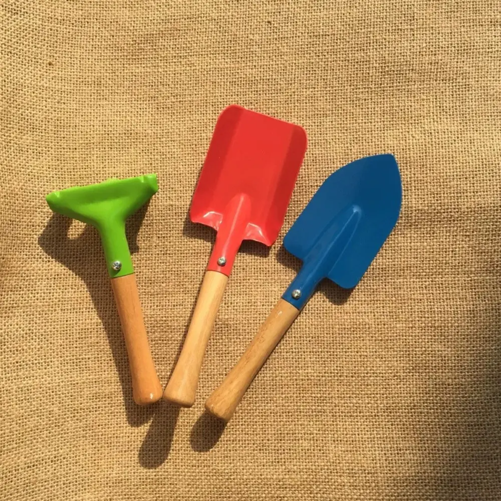 3pcs children's mini gardening tool set, wooden handle metal shovel, flower shovel rake, children's gardening hand tools, garden flower pots, weeding and planting tools, sand pool play set, summer outdoor activities