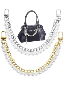 2 Pcs Pearl Purse Chain Handbag Straps, Metal Shoulder Crossbody Bags Short Handle Replacement, Purse Charms for Handbags, Fashionable Chain Strap