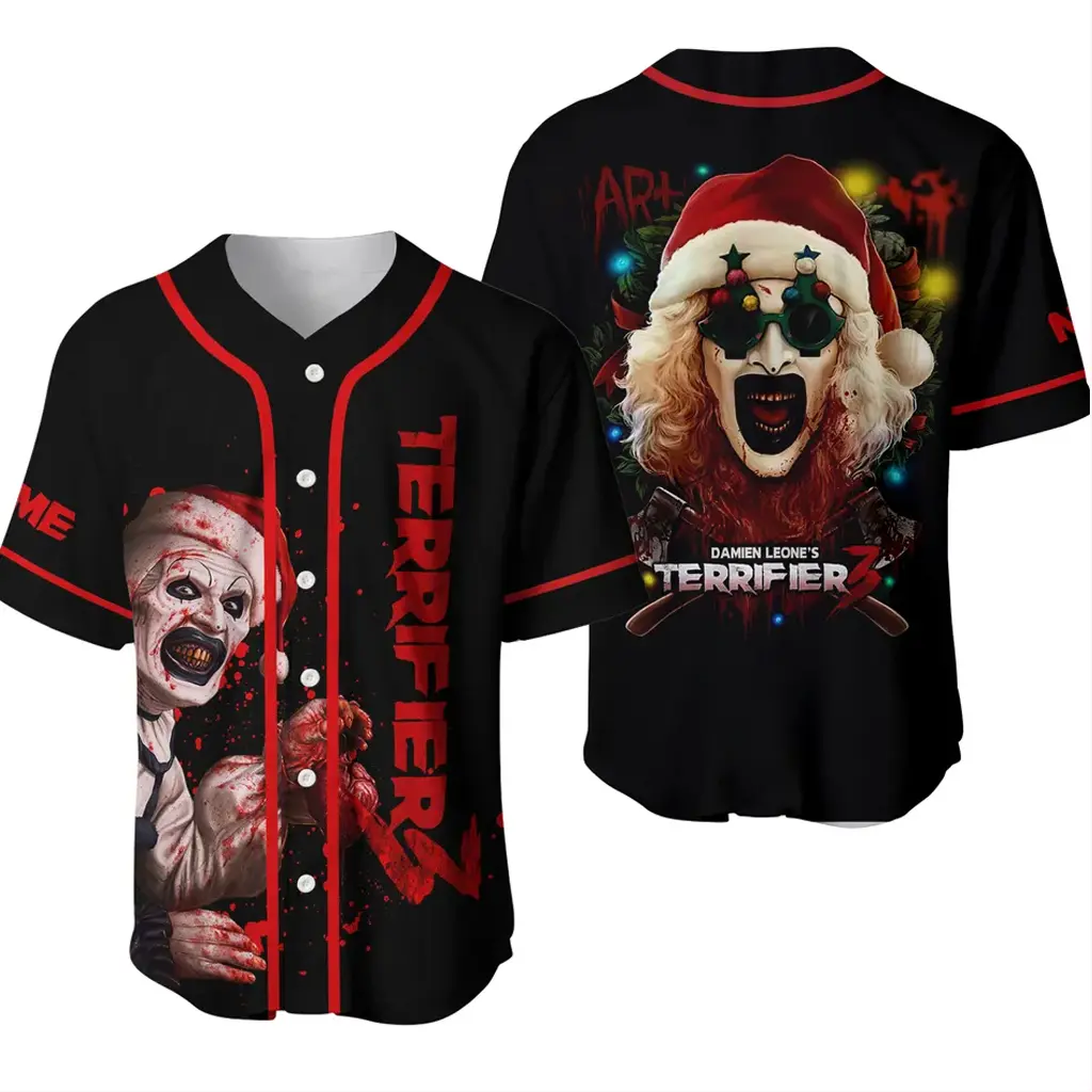 TerrifTerrifier Baseball Jersey Art The Clown Horror Movie Button Up Sportswear Shirt HY4018