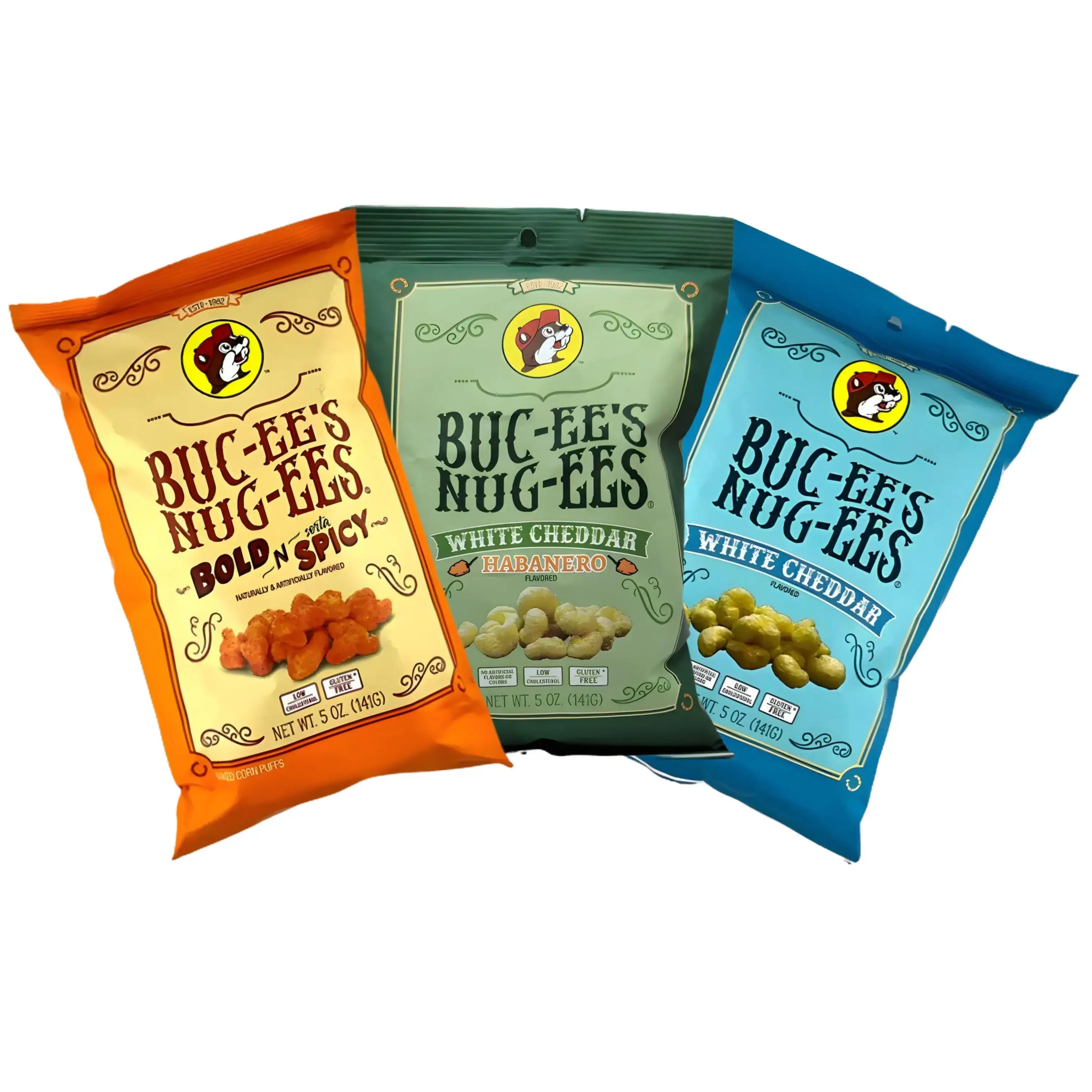 Buc-ee's Nuggets- 3 Pack Flavor Trio Spicy and Savory Crunchy Air Puffed Snack Bundle, Light Airy Crisp Puffed Snacks in a Snack Box Bundle