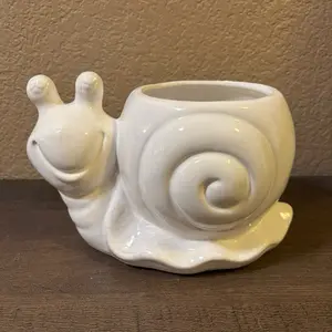 Snail Ceramic Planter - White Ceramic Planter with Snail Design for Home Decor