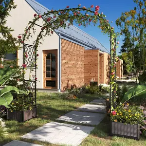 [Football Fan SeasonDeal] 2026 New New Upgraded 90.5" Metal Garden Arbor Arch with Planter Boxes - Trellis for Climbing Plants, Decorative Wedding Archway for Backyard for Home Patio Garden Decor