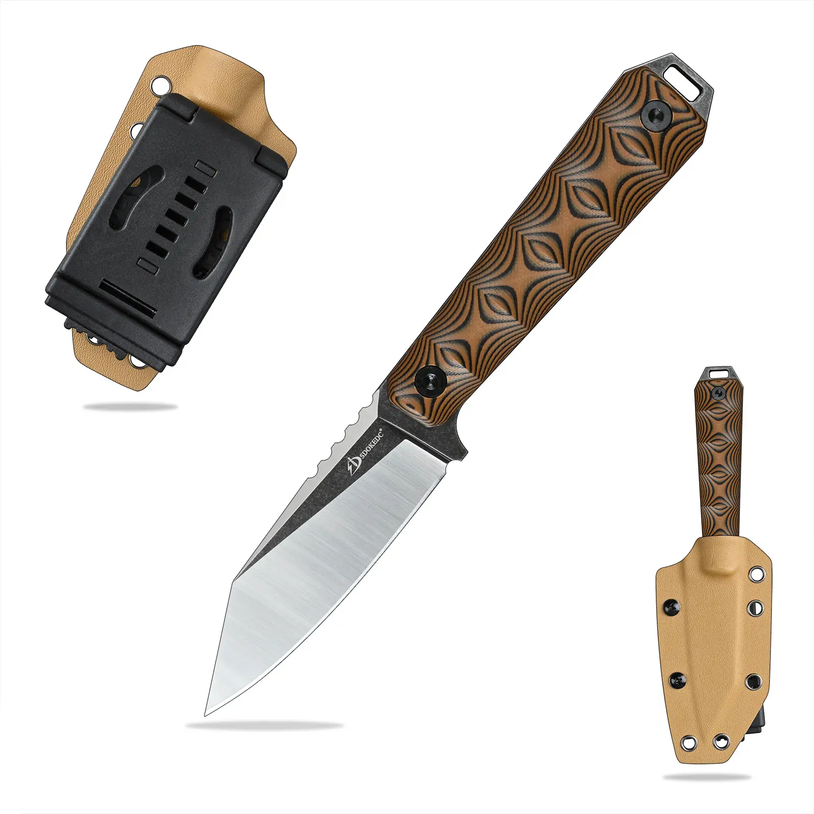 SDOKEDC Fixed Blade Knife with DC53 Steel Blade (60-61 HRC), G10 Handle and Kydex Sheath, Outdoor Knives for Hiking and Hunting, Fixed-Blade Pocket Knives