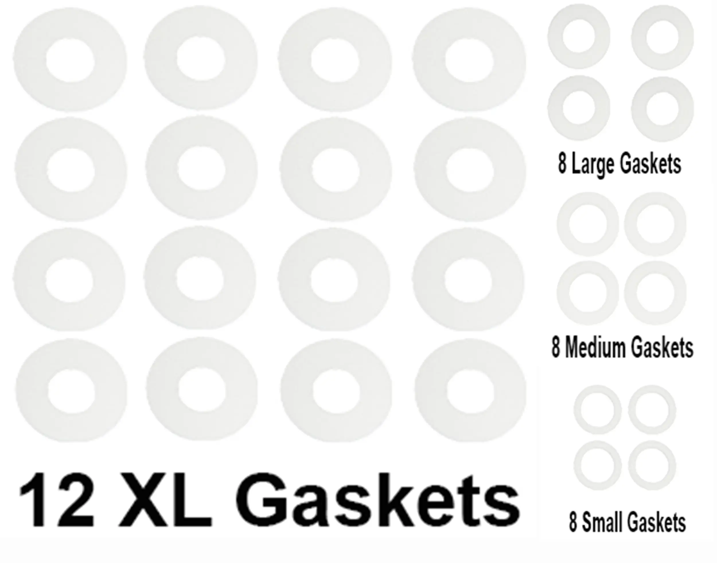 Flip It! Gasket Refill Pack - Replacement Leak Proof Gaskets for Bottle Emptying Caps & Adapters - 36 Piece Set with 12 XL, 8 Large, 8 Medium, 8 Small - BPA-Free Food Grade Washable Reusable Household Tool for Home Use