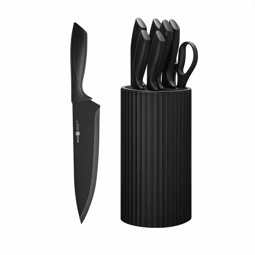 NULAS Knife Set,  8-Piece Kitchen Knife Set for Chef, Sharp Knife Set with Universal Knife Block, Anti-Rust Kitchen Knife Block Set,  (Black) Stainless Steel Cutting summerwins