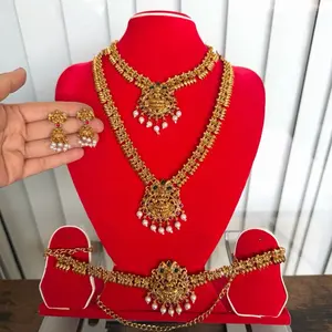 Brass Temple Jewelry set with earrings and kamar bandh