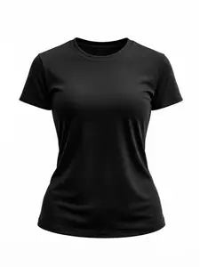 Women's Crew Neck Short-Sleeve Plain Cotton-Polyester Blend Fabric Fitted T-Shirt - Durable, Shape-Retaining, Wrinkle-Resistant, Easy-to-Wash Daily Essential for Spring & Summer, Mother Gift